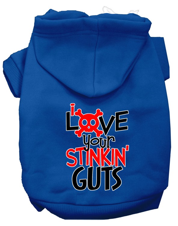 Love your Stinkin Guts Screen Print Dog Hoodie Blue XS